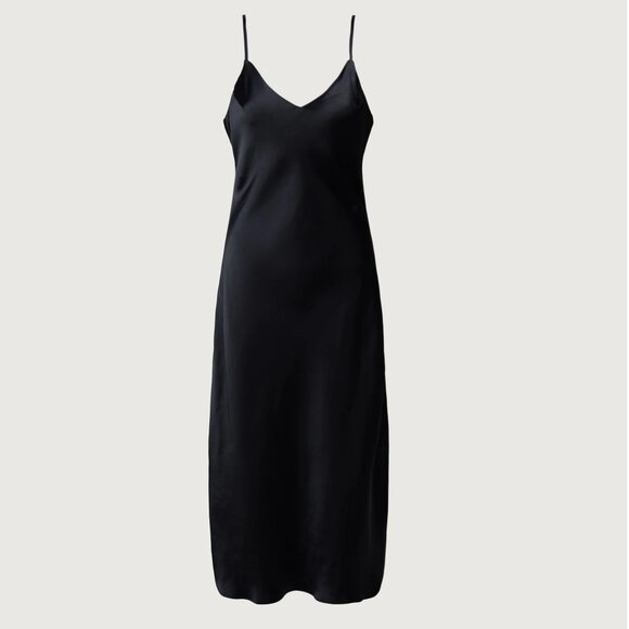 Oak + Fort Satin V-Neck Slip Midi Dress - Picture 1 of 4